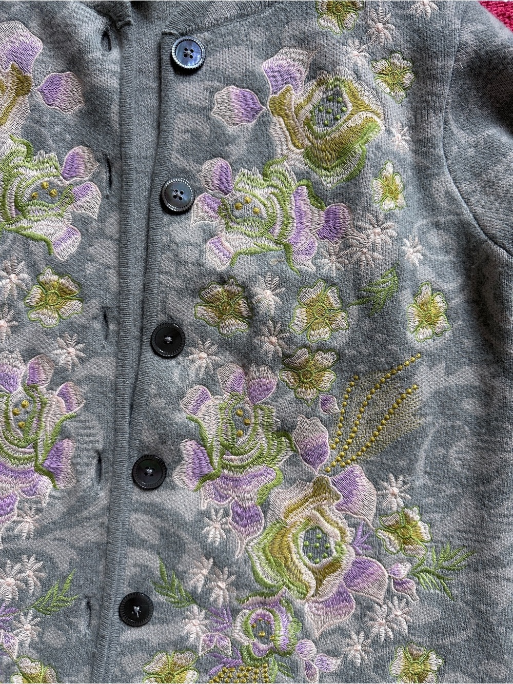 Gray Embroidered Button-Front Cardigan - Picture 2 of 4
